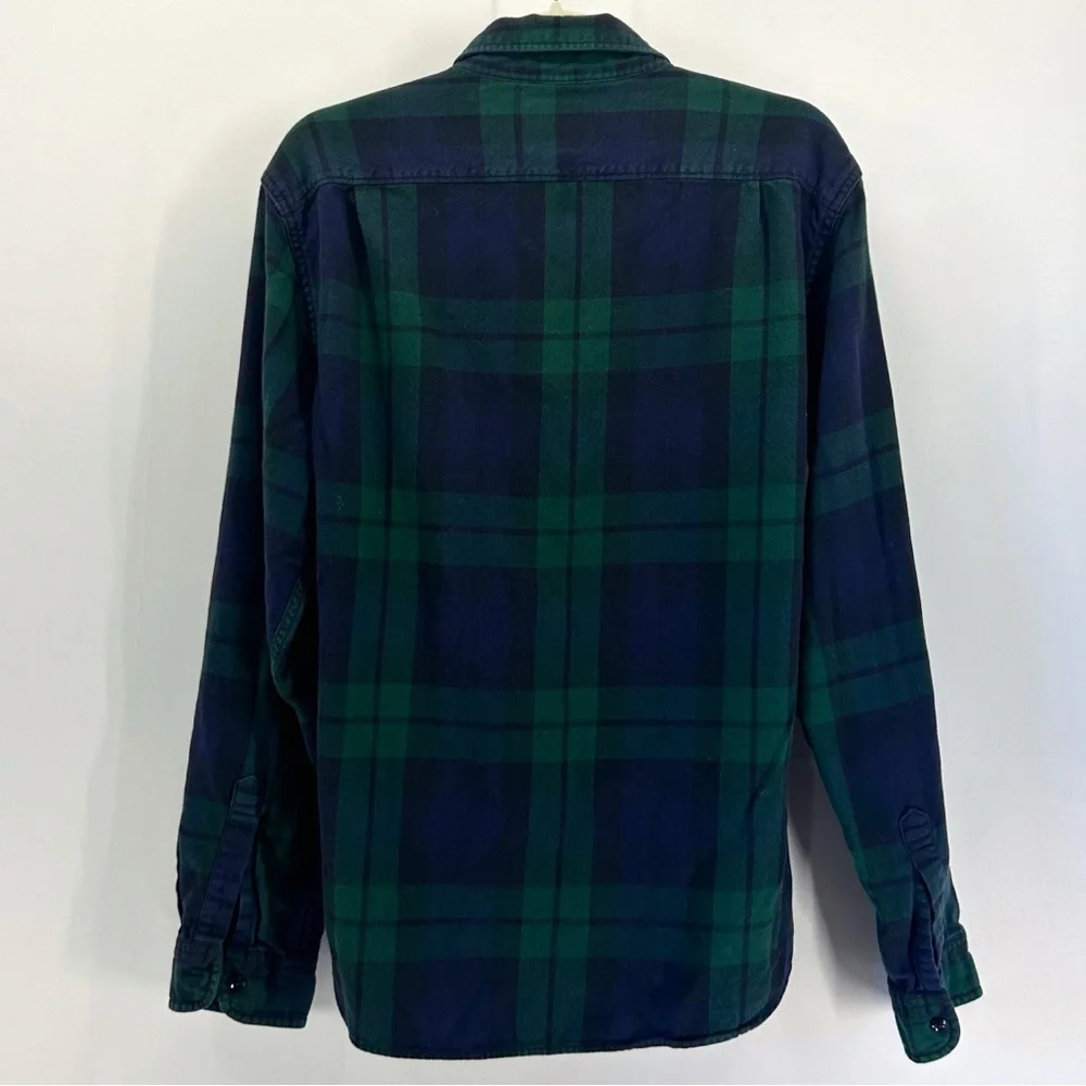 J. Crew 100% Cotton Blue Green Button Down Flannel Shirt Large Slim Preppy